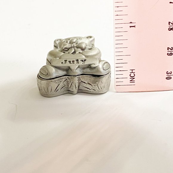 Vintage July Birthday Bear Chelsea Pewter Jewelry Trinket Box - Picture 4 of 10
